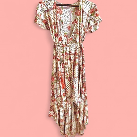 Vtg Cottage-Coquette Floral High Low Midi Wrap Dress (EUC) - Picture 1 of 8
